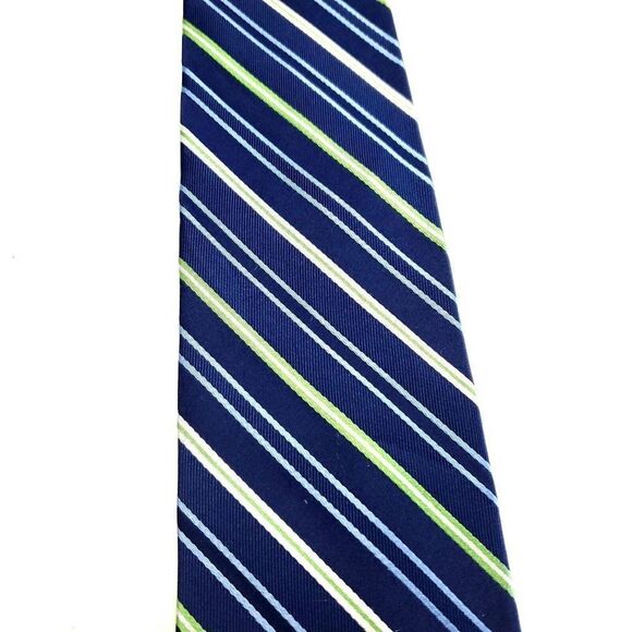 Chaps Blue Green Silk Tie Woven Striped‎ - Picture 2 of 6